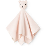 Nusseklud i rosa teddystof med bamsehoved og broderet ansigt