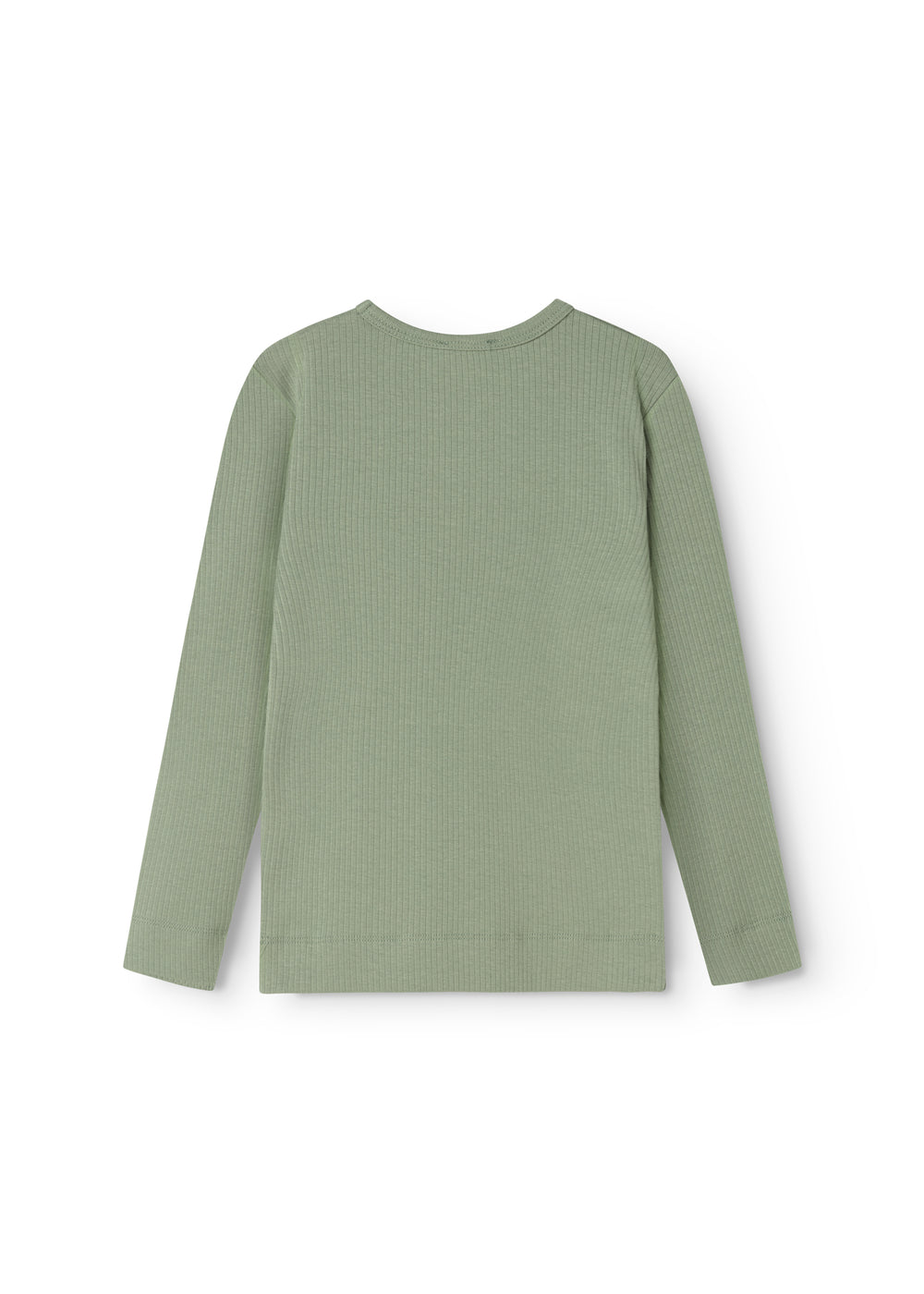 Langærmet T-shirt i frostgrøn med rund hals og glat ryg