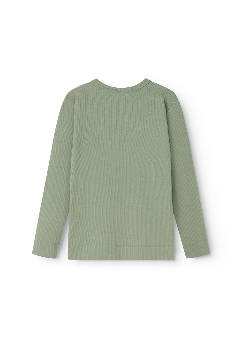 Langærmet T-shirt i dæmpet grøn med rund hals og glat ryg