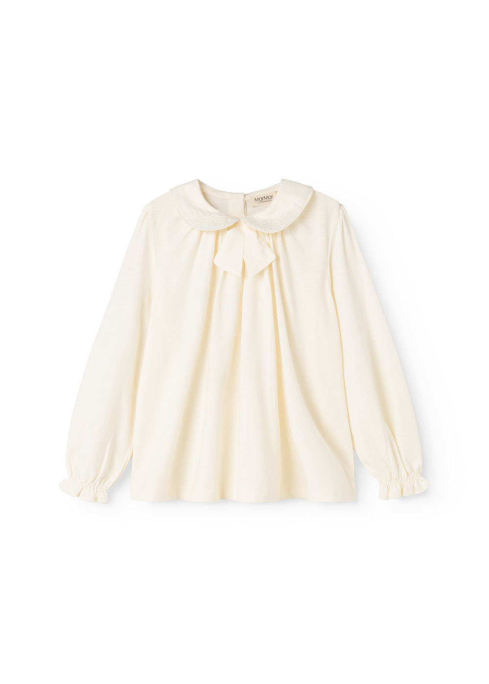 Offwhite bluse med flæsekrave, knaplukning og pufærmer