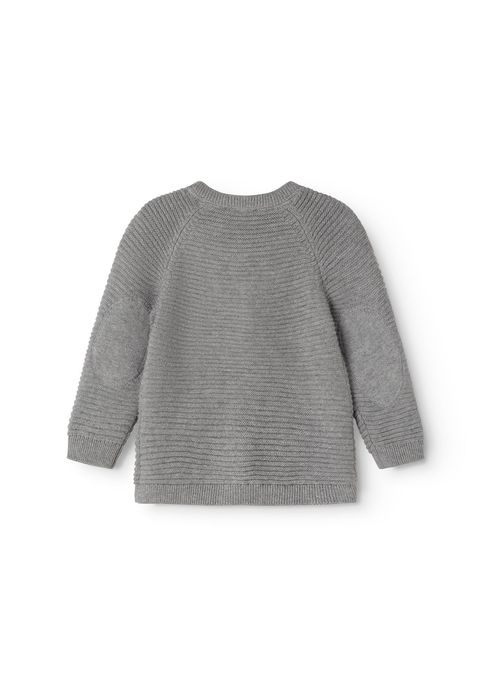 Grå meleret strikket cardigan med rund hals og lange ærmer