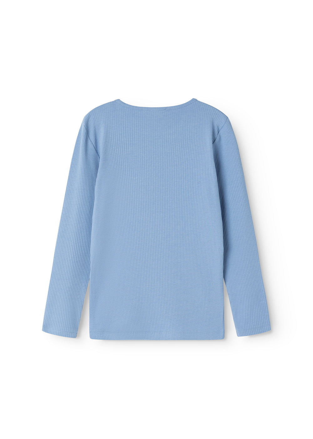 Lyseblå langærmet T-shirt med rund hals og ribbet overflade