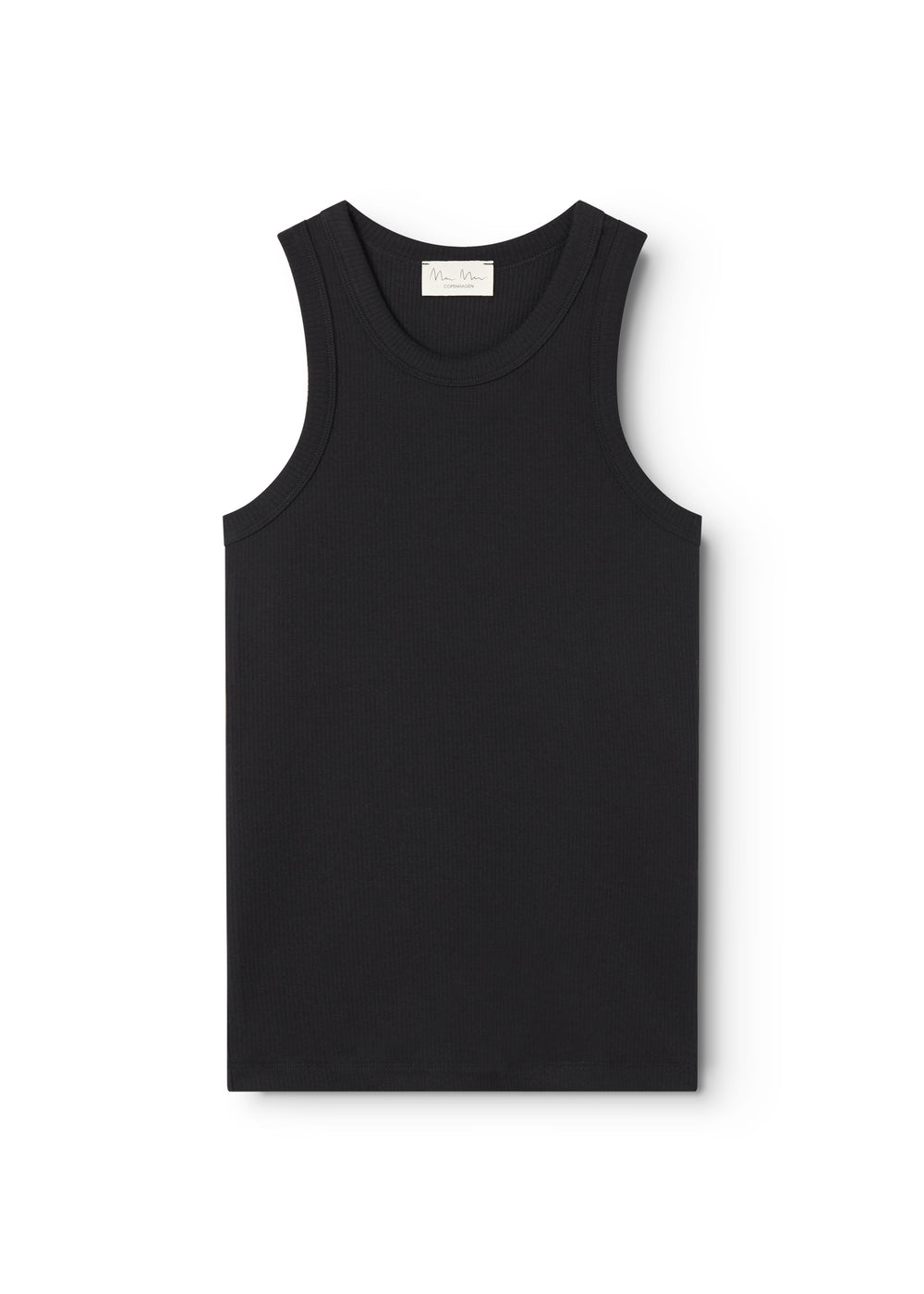 Sort ærmeløs tanktop med rund hals, enkel forside