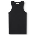 Sort ærmeløs tanktop med rund hals, enkel forside