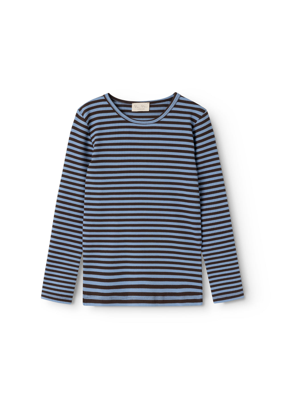Stribet langærmet T-shirt med rund hals, mørke og lyse vandrette striber