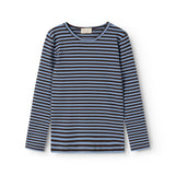 Stribet langærmet T-shirt med rund hals, mørke og lyse vandrette striber