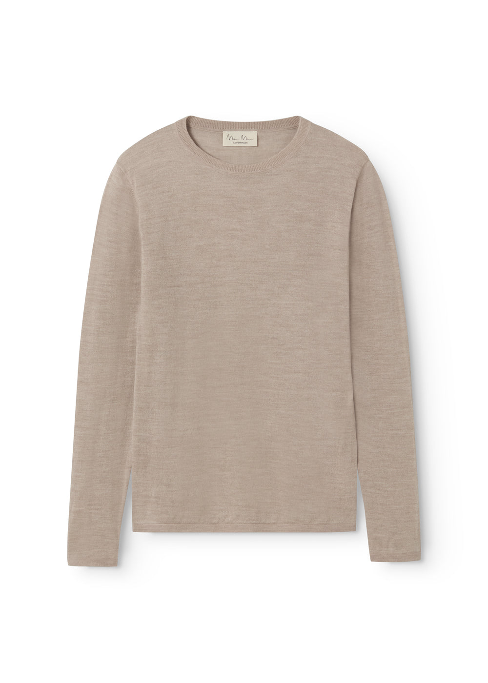 Beige meleret bluse med rund hals og lange ærmer