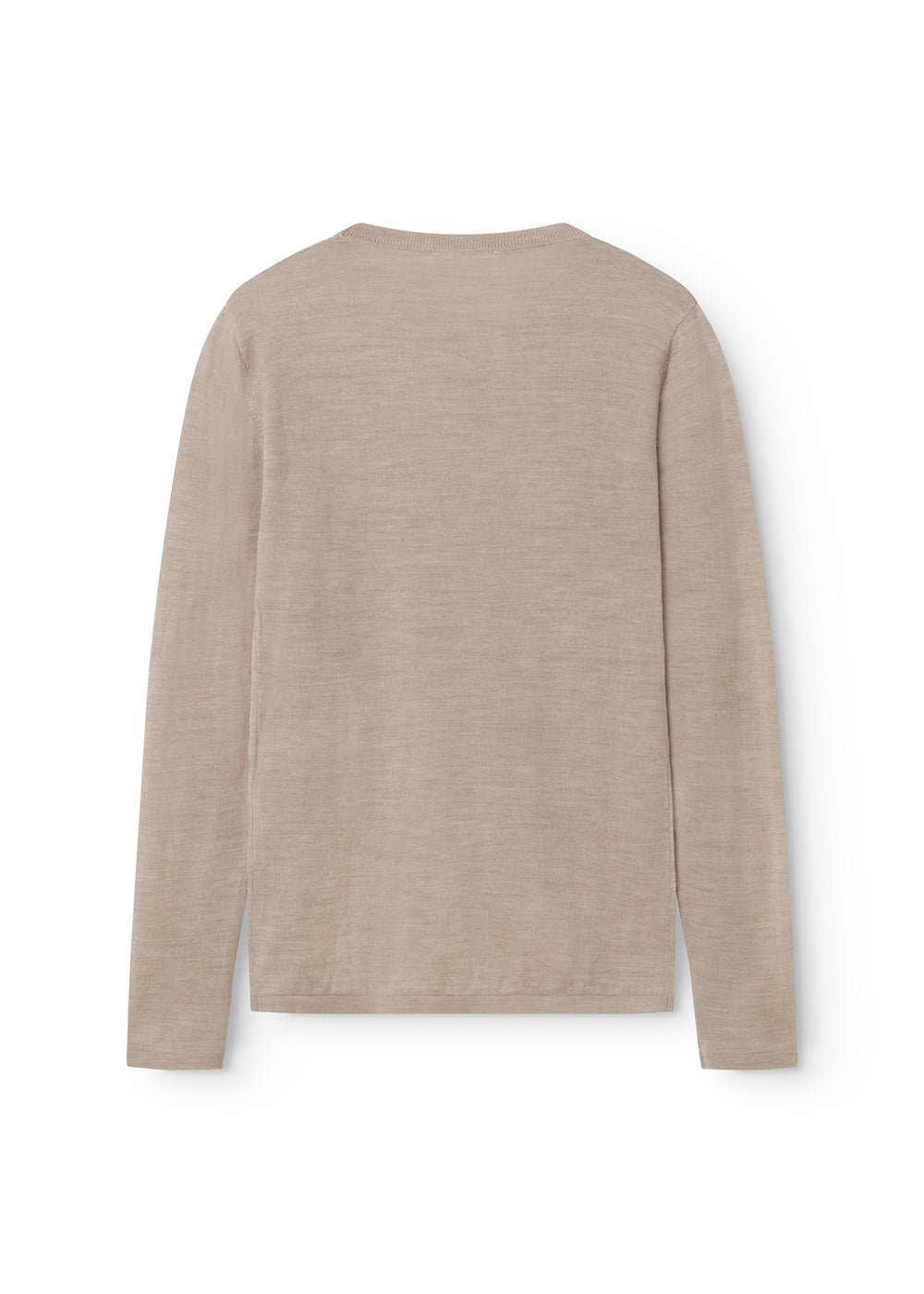 Beige meleret bluse med rund hals og lange ærmer, set bagfra