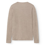 Beige meleret bluse med rund hals og lange ærmer, set bagfra