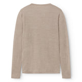 Beige meleret bluse med rund hals og lange ærmer, set bagfra