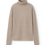 Beige meleret bluse med høj hals og lange ærmer