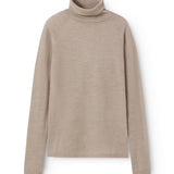 Beige meleret bluse med høj hals og lange ærmer