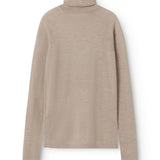 Beige meleret bluse med høj hals, lange ærmer og lige fald