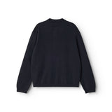 Mørk indigo kashmircardigan bagpå med rund hals og ribkant